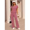 image:imageEkouaer Two Piece Sets for Women 2026 Travel Outfits Short Sleeve Top Wide Leg Pants Rib Tracksuits Summer Fashion Lounge SetDark Pink
