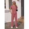 image:imageEkouaer Two Piece Sets for Women 2026 Travel Outfits Short Sleeve Top Wide Leg Pants Rib Tracksuits Summer Fashion Lounge SetDark Pink