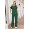 image:imageEkouaer Two Piece Sets for Women 2026 Travel Outfits Short Sleeve Top Wide Leg Pants Rib Tracksuits Summer Fashion Lounge SetForestgreen