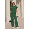 image:imageEkouaer Two Piece Sets for Women 2026 Travel Outfits Short Sleeve Top Wide Leg Pants Rib Tracksuits Summer Fashion Lounge SetForestgreen