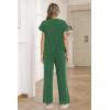 image:imageEkouaer Two Piece Sets for Women 2026 Travel Outfits Short Sleeve Top Wide Leg Pants Rib Tracksuits Summer Fashion Lounge SetForestgreen