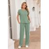 image:imageEkouaer Two Piece Sets for Women 2026 Travel Outfits Short Sleeve Top Wide Leg Pants Rib Tracksuits Summer Fashion Lounge SetGlacial Green