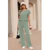 image:imageEkouaer Two Piece Sets for Women 2026 Travel Outfits Short Sleeve Top Wide Leg Pants Rib Tracksuits Summer Fashion Lounge SetGlacial Green