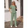 image:imageEkouaer Two Piece Sets for Women 2026 Travel Outfits Short Sleeve Top Wide Leg Pants Rib Tracksuits Summer Fashion Lounge SetGlacial Green