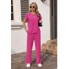 image:imageEkouaer Two Piece Sets for Women 2026 Travel Outfits Short Sleeve Top Wide Leg Pants Rib Tracksuits Summer Fashion Lounge SetHot Pink