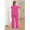 image:imageEkouaer Two Piece Sets for Women 2026 Travel Outfits Short Sleeve Top Wide Leg Pants Rib Tracksuits Summer Fashion Lounge SetHot Pink
