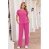 image:imageEkouaer Two Piece Sets for Women 2026 Travel Outfits Short Sleeve Top Wide Leg Pants Rib Tracksuits Summer Fashion Lounge SetHot Pink