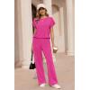 image:imageEkouaer Two Piece Sets for Women 2026 Travel Outfits Short Sleeve Top Wide Leg Pants Rib Tracksuits Summer Fashion Lounge SetHot Pink