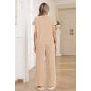 image:imageEkouaer Two Piece Sets for Women 2026 Travel Outfits Short Sleeve Top Wide Leg Pants Rib Tracksuits Summer Fashion Lounge SetLight Khaki