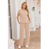 image:imageEkouaer Two Piece Sets for Women 2026 Travel Outfits Short Sleeve Top Wide Leg Pants Rib Tracksuits Summer Fashion Lounge SetLight Khaki
