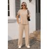 image:imageEkouaer Two Piece Sets for Women 2026 Travel Outfits Short Sleeve Top Wide Leg Pants Rib Tracksuits Summer Fashion Lounge SetLight Khaki