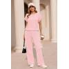 image:imageEkouaer Two Piece Sets for Women 2026 Travel Outfits Short Sleeve Top Wide Leg Pants Rib Tracksuits Summer Fashion Lounge SetLight Pink