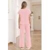 image:imageEkouaer Two Piece Sets for Women 2026 Travel Outfits Short Sleeve Top Wide Leg Pants Rib Tracksuits Summer Fashion Lounge SetLight Pink