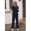 image:imageEkouaer Two Piece Sets for Women 2026 Travel Outfits Short Sleeve Top Wide Leg Pants Rib Tracksuits Summer Fashion Lounge SetNavy Blue