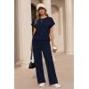 image:imageEkouaer Two Piece Sets for Women 2026 Travel Outfits Short Sleeve Top Wide Leg Pants Rib Tracksuits Summer Fashion Lounge SetNavy Blue