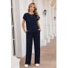image:imageEkouaer Two Piece Sets for Women 2026 Travel Outfits Short Sleeve Top Wide Leg Pants Rib Tracksuits Summer Fashion Lounge SetNavy Blue