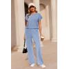 image:imageEkouaer Two Piece Sets for Women 2026 Travel Outfits Short Sleeve Top Wide Leg Pants Rib Tracksuits Summer Fashion Lounge SetSky Blue