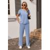 image:imageEkouaer Two Piece Sets for Women 2026 Travel Outfits Short Sleeve Top Wide Leg Pants Rib Tracksuits Summer Fashion Lounge SetSky Blue