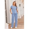 image:imageEkouaer Two Piece Sets for Women 2026 Travel Outfits Short Sleeve Top Wide Leg Pants Rib Tracksuits Summer Fashion Lounge SetSky Blue