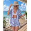 image:imageEkouaer Two Piece Sets for Women Summer Y2K Shirt and Shorts Beach Vacation Cruise Outfits Travel Sweatsuits Lounge SetBlue Plaid Cherry