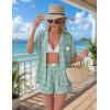 image:imageEkouaer Two Piece Sets for Women Summer Y2K Shirt and Shorts Beach Vacation Cruise Outfits Travel Sweatsuits Lounge SetGreen White Plaid