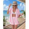 image:imageEkouaer Two Piece Sets for Women Summer Y2K Shirt and Shorts Beach Vacation Cruise Outfits Travel Sweatsuits Lounge SetPink White Plaid