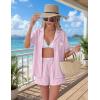 image:imageEkouaer Two Piece Sets for Women Summer Y2K Shirt and Shorts Beach Vacation Cruise Outfits Travel Sweatsuits Lounge SetPink White Stripe