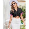 image:imageEkouaer Womens Lace Satin Pajama Set Button Down Pj Shorts Set Bridesmaids Getting Ready Outfits Casual Sleepwear XSXXLBlack With Rose Red Lace Trim