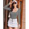 image:imageEkouaer Womens Long Sleeve Shirts Square Neck Slim Fit Basic Tops Ribbed Thermal Undershirts Layering TeeBlack White Stripe