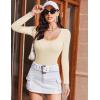 image:imageEkouaer Womens Long Sleeve Shirts Square Neck Slim Fit Basic Tops Ribbed Thermal Undershirts Layering TeeOffwhite