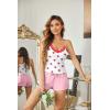 image:imageEkouaer Womens Pajama Sets 2 Piece Sexy Lingerie Sleepwear with Pockets Lightweight Lace Cami Shorts Adjustable Straps PjsRed Heart