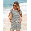 image:imageEkouaer Womens Rompers for Summer Casual One Piece Short Jumpsuit 2026 Striped Cap Sleeve Beach Clothes Travel OutfitsBeige Striped