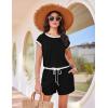 image:imageEkouaer Womens Rompers for Summer Casual One Piece Short Jumpsuit 2026 Striped Cap Sleeve Beach Clothes Travel OutfitsBlack