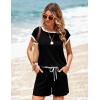 image:imageEkouaer Womens Rompers for Summer Casual One Piece Short Jumpsuit 2026 Striped Cap Sleeve Beach Clothes Travel OutfitsBlack