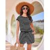image:imageEkouaer Womens Rompers for Summer Casual One Piece Short Jumpsuit 2026 Striped Cap Sleeve Beach Clothes Travel OutfitsBlack Striped
