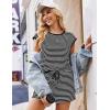 image:imageEkouaer Womens Rompers for Summer Casual One Piece Short Jumpsuit 2026 Striped Cap Sleeve Beach Clothes Travel OutfitsBlack Striped