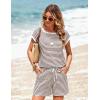 image:imageEkouaer Womens Rompers for Summer Casual One Piece Short Jumpsuit 2026 Striped Cap Sleeve Beach Clothes Travel OutfitsBrown Beige Striped