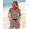 image:imageEkouaer Womens Rompers for Summer Casual One Piece Short Jumpsuit 2026 Striped Cap Sleeve Beach Clothes Travel OutfitsBrown Striped