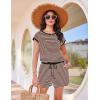 image:imageEkouaer Womens Rompers for Summer Casual One Piece Short Jumpsuit 2026 Striped Cap Sleeve Beach Clothes Travel OutfitsBrown Striped