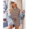 image:imageEkouaer Womens Rompers for Summer Casual One Piece Short Jumpsuit 2026 Striped Cap Sleeve Beach Clothes Travel OutfitsBrown Striped