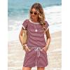 image:imageEkouaer Womens Rompers for Summer Casual One Piece Short Jumpsuit 2026 Striped Cap Sleeve Beach Clothes Travel OutfitsDark Red Striped