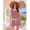 image:imageEkouaer Womens Rompers for Summer Casual One Piece Short Jumpsuit 2026 Striped Cap Sleeve Beach Clothes Travel OutfitsDark Red Striped