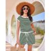 image:imageEkouaer Womens Rompers for Summer Casual One Piece Short Jumpsuit 2026 Striped Cap Sleeve Beach Clothes Travel OutfitsGreen Striped