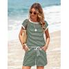 image:imageEkouaer Womens Rompers for Summer Casual One Piece Short Jumpsuit 2026 Striped Cap Sleeve Beach Clothes Travel OutfitsGreen Striped