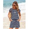 image:imageEkouaer Womens Rompers for Summer Casual One Piece Short Jumpsuit 2026 Striped Cap Sleeve Beach Clothes Travel OutfitsNavy Blue Striped