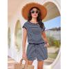 image:imageEkouaer Womens Rompers for Summer Casual One Piece Short Jumpsuit 2026 Striped Cap Sleeve Beach Clothes Travel OutfitsNavy Blue Striped