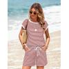 image:imageEkouaer Womens Rompers for Summer Casual One Piece Short Jumpsuit 2026 Striped Cap Sleeve Beach Clothes Travel OutfitsPink Striped