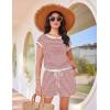 image:imageEkouaer Womens Rompers for Summer Casual One Piece Short Jumpsuit 2026 Striped Cap Sleeve Beach Clothes Travel OutfitsPink Striped
