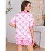 image:imageEkouaer Womens Silk Satin Pajama Set 2 Piece Heart Embroidery Short Sleeve Button Down Pjs Set for Bridal PartyBow Pink