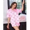 image:imageEkouaer Womens Silk Satin Pajama Set 2 Piece Heart Embroidery Short Sleeve Button Down Pjs Set for Bridal PartyBow Pink